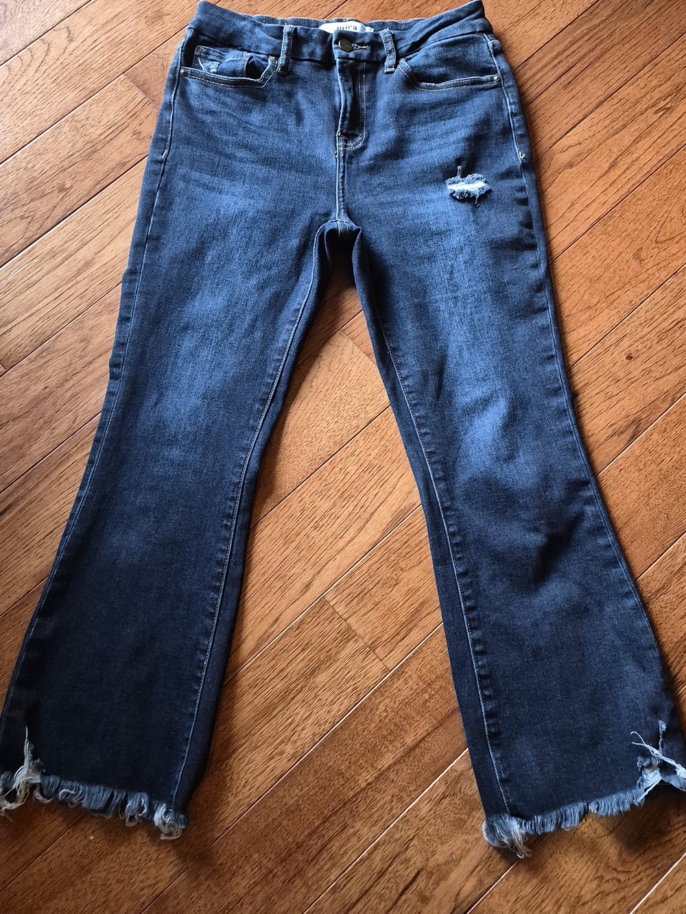 Misa Los Angeles Dark Indigo Distressed Cropped Flare Jeans